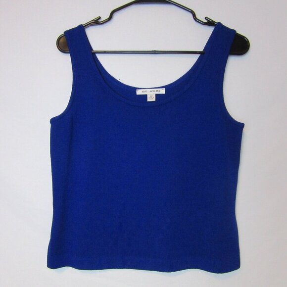 St. John Blue Knit Tank Top Women's Small Petite Scoop Neck Basic Loose Knit - Picture 1 of 4